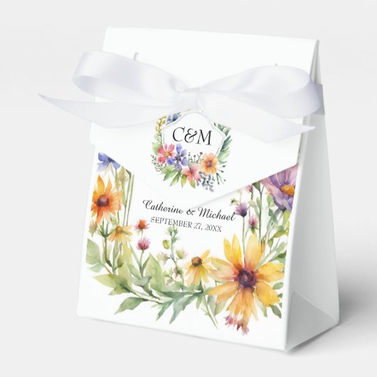 Wasserfarbene Wildblumen Hochzeit im Garten Geschenkschachtel (Vorderseite)