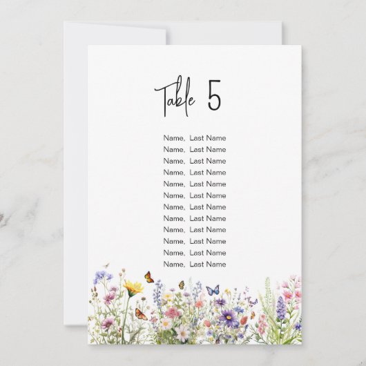Wasserfarbene Wilde Blume Sitzkarten Einladung (Vorderseite)