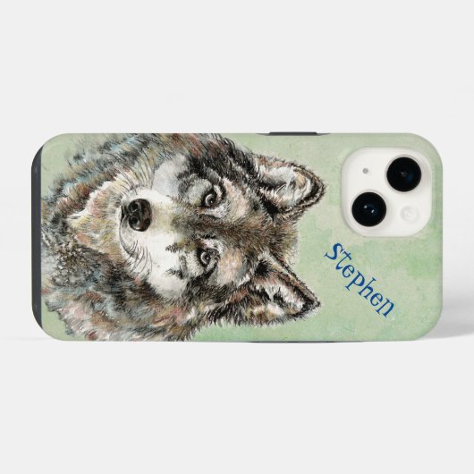 Wasserfarbene Wolfen Custom Wildlife Nature Art iPhone Hülle (Rückseite (Horizontal))