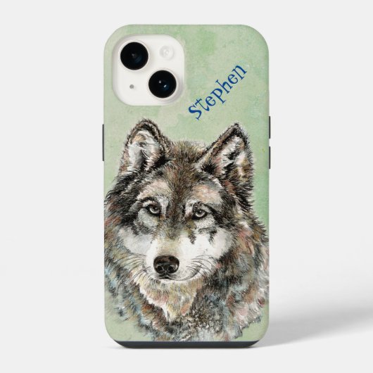 Wasserfarbene Wolfen Custom Wildlife Nature Art iPhone Hülle (Rückseite)