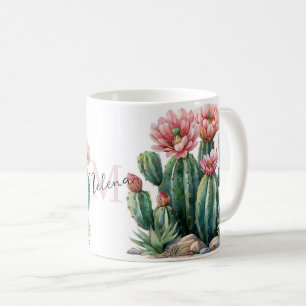 Wasserfarbene Wüste Blume Kakteen. Kaffeetasse