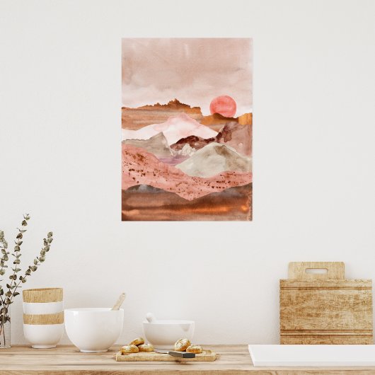 Wasserfarbene Wüstenlandschaft abstrakter Sand Mod Poster (Küche)