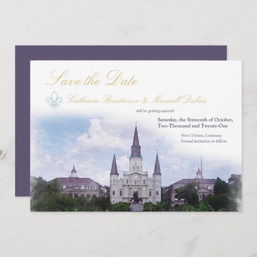 Wasserfarbene Zielort: New Orleans Save The Date (Vorne/Hinten)