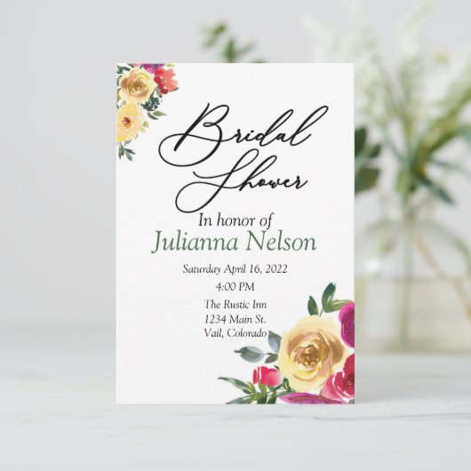 Wasserfarbene Zitrone und Magenta Einladung (Stehend Vorderseite)