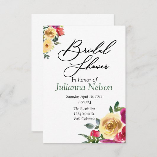 Wasserfarbene Zitrone und Magenta Einladung (Vorne/Hinten)