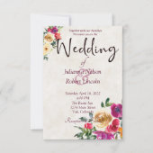 Wasserfarbene Zitrone und Magenta Hochzeit mit Blu Einladung (Vorderseite)