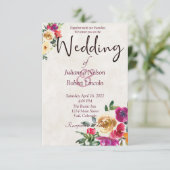 Wasserfarbene Zitrone und Magenta Hochzeit mit Blu Einladung (Stehend Vorderseite)