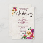 Wasserfarbene Zitrone und Magenta Hochzeit mit Blu Einladung (Vorne/Hinten)