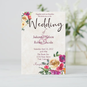 Wasserfarbene Zitrone und Magenta Hochzeit mit Blu Einladung