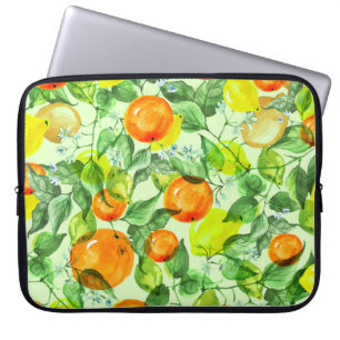 Wasserfarbene Zitronen, Blume, Zitrusmuster. Laptopschutzhülle