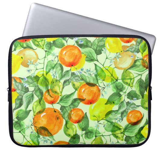 Wasserfarbene Zitronen, Blume, Zitrusmuster. Laptopschutzhülle (Vorderseite)