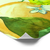 Wasserfarbene Zitronen, Blume, Zitrusmuster. Poster (Ecke)