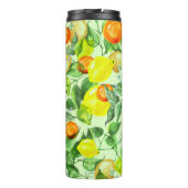 Wasserfarbene Zitronen, Blume, Zitrusmuster. Thermosbecher (Rückseite)
