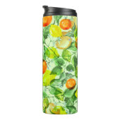 Wasserfarbene Zitronen, Blume, Zitrusmuster. Thermosbecher (Nach rechts gedreht)