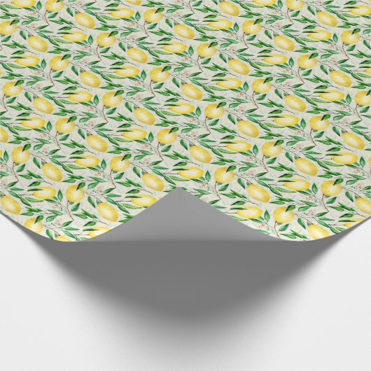 Wasserfarbene Zitronen, nahtlose Fruchtmuster. Geschenkpapier (Ecke)