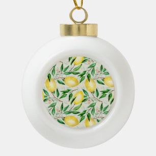 Wasserfarbene Zitronen, nahtlose Fruchtmuster. Keramik Kugel-Ornament