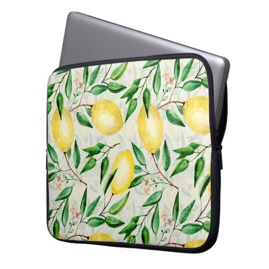 Wasserfarbene Zitronen, nahtlose Fruchtmuster. Laptopschutzhülle (Vorderseite Links)