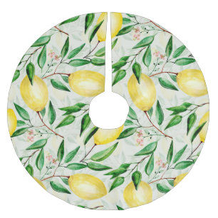 Wasserfarbene Zitronen, nahtlose Fruchtmuster. Polyester Weihnachtsbaumdecke