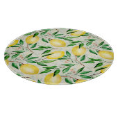 Wasserfarbene Zitronen, nahtlose Fruchtmuster. Schneidebrett (Ecke)