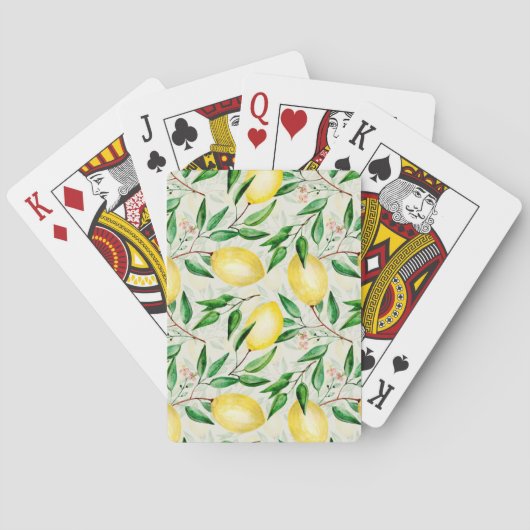 Wasserfarbene Zitronen, nahtlose Fruchtmuster. Spielkarten (Rückseite)