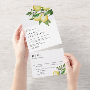 Wasserfarbene Zitronenblüten Sommerhochzeit All In One Einladung
