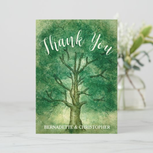 Wasserfarbeneiche Tree Retro Rustikale Hochzeit Einladung (Stehend Vorderseite)