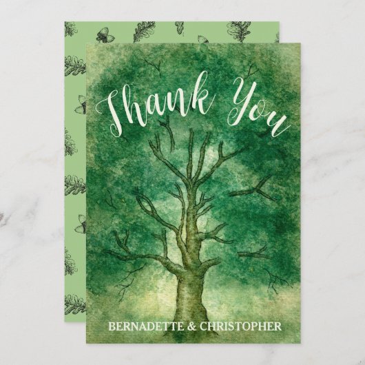 Wasserfarbeneiche Tree Retro Rustikale Hochzeit Einladung (Vorne/Hinten)