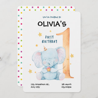 WasserfarbenElefant Einladung zum ersten Geburtsta