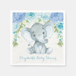 WasserfarbenElephant Dusty Blue Floral Jungle Baby Serviette