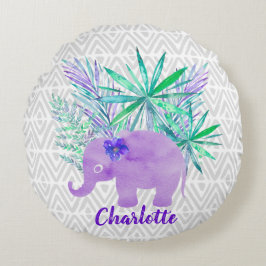 WasserfarbenElephant Jungle Shibori Primitive Rundes Kissen