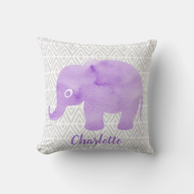 WasserfarbenElephant Shibori Primitive Zickzack Kissen (Vorderseite)