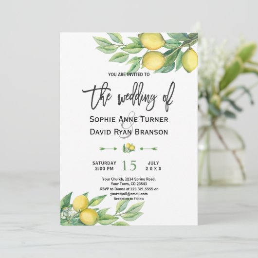 Wasserfarbenemon Tropical Handschrift Hochzeit Einladung (Stehend Vorderseite)