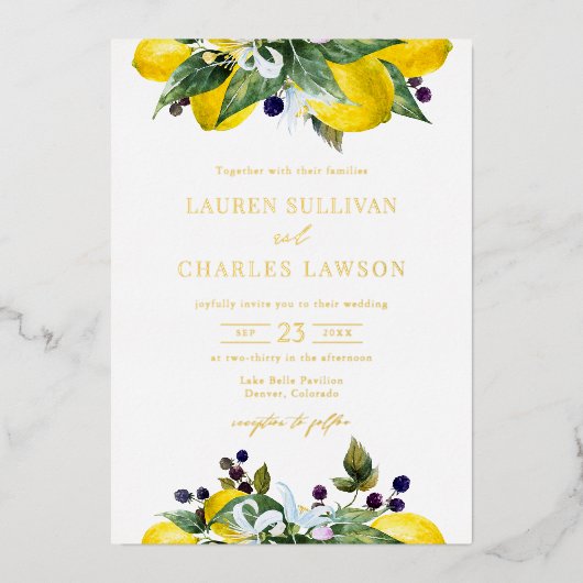 Wasserfarbenemon und BlackBerry Summer Wedding Folieneinladung (Vorderseite)