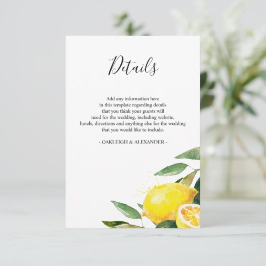 Wasserfarbenemon und Blätter Hochzeitdetails Begleitkarte (Stehend Vorderseite)