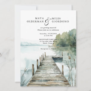 Wasserfarbenen Hochzeit im Bergsee-Wald Einladung