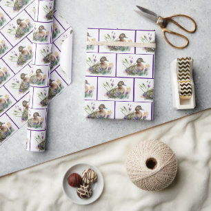 Wasserfarbenente in Blume Geschenkpapier