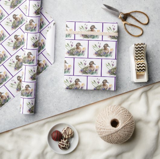 Wasserfarbenente in Blume Geschenkpapier (Kunsthandwerk)