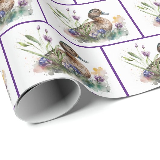 Wasserfarbenente in Blume Geschenkpapier (Rolleneckpunkt)