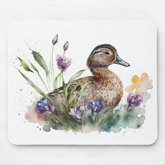 Wasserfarbenente in Blume Mousepad (Vorne)