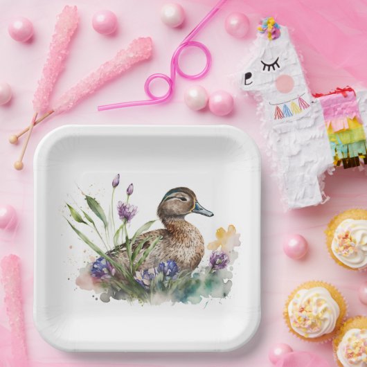 Wasserfarbenente in Blume Pappteller (Party)