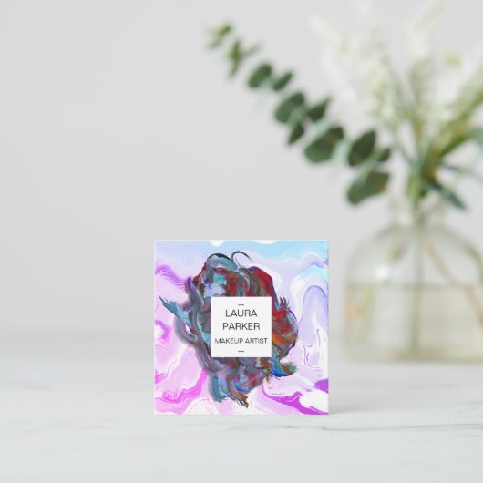 Wasserfarbener abstrakter Spritzer Pinsel Minimal Quadratische Visitenkarte (Stehend Vorderseite)