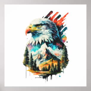 Wasserfarbener Adler & Bergsee-Zauber Poster