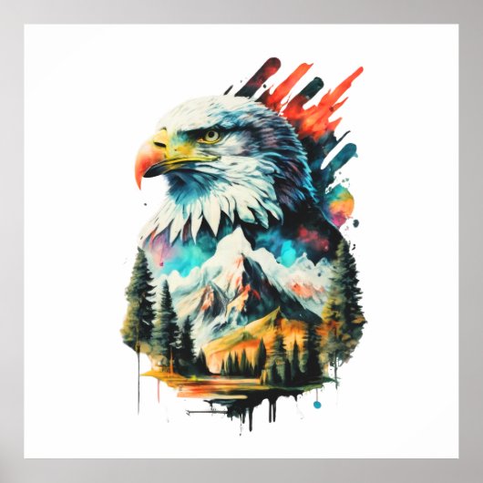 Wasserfarbener Adler & Bergsee-Zauber Poster (Vorne)