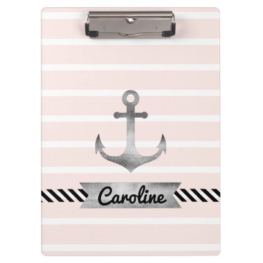 Wasserfarbener Anker mit rosa Streifen Klemmbrett (Vorderseite)