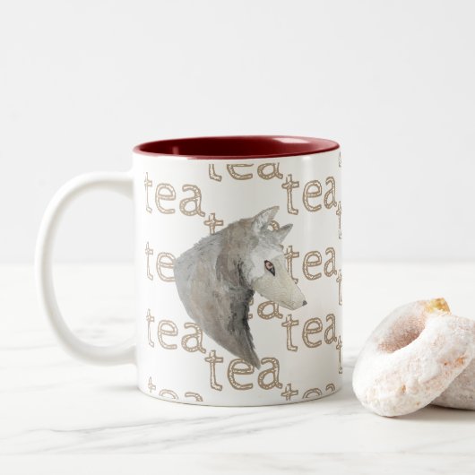 Wasserfarbener Artistischer Grauer Wolf Wilder Tie Zweifarbige Tasse (Mit Donut)