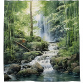 Wasserfarbener Bambourwald Wasserfall Duschvorhang (Vorderseite)