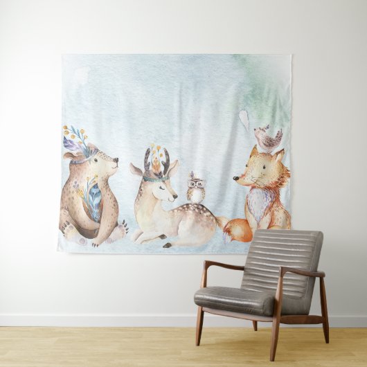 Wasserfarbener Bär Rustikale Tiere Party Hintergru Wandteppich (Beispiel (Horizontal))