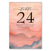 Wasserfarbener Berg Rustikaler Korallenriff Tischnummer (Rückseite)