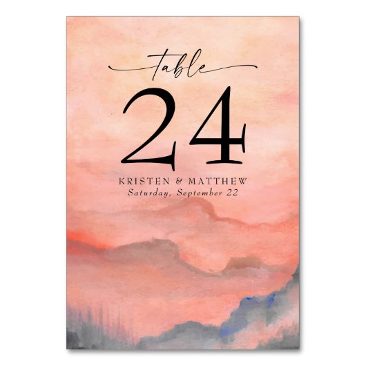 Wasserfarbener Berg Rustikaler Korallenriff Tischnummer (Vorderseite)