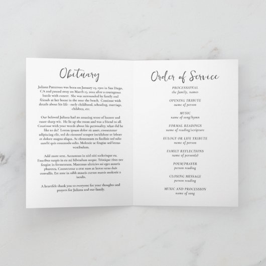 Wasserfarbener Bergsee Beerdigung Programm (Innenseite)